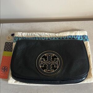 Tory Burch Black and Gold Amanda Logo Crossbody with Removable Chain